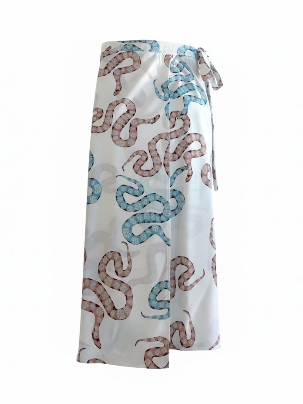 Women’s Snake Print Wrap Skirt Pink Blue Serpent Tie Waist